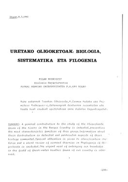 Uretako Oligoketoak: Biologia, Sistematika Eta Filogenia