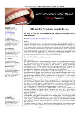 HIV and It's Periodontal Sequele: Review © 2021 IJADS Received: 25-11-2020 Dr