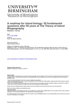 University of Birmingham a Roadmap For