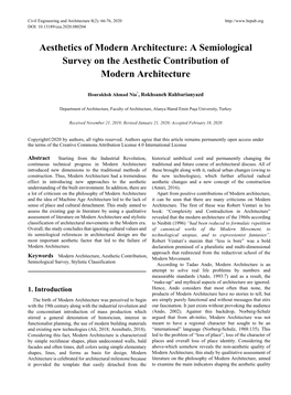 Aesthetics of Modern Architecture: a Semiological Survey on the Aesthetic Contribution of Modern Architecture