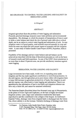 Bio-Drainage: to Control Water Logging and Salinity in Irrigated Lands
