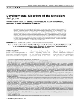 Developmental Disorders of the Dentition: an Update OPHIR D