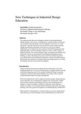 New Techniques in Industrial Design Education