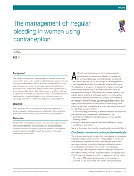 The Management of Irregular Bleeding in Women Using Contraception