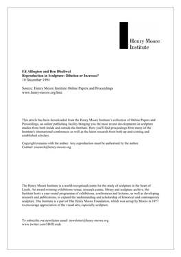 Henry Moore Institute Online Papers and Proceedings