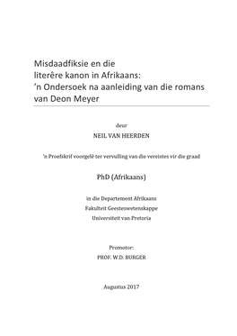 N Ondersoek Na Aanleiding Van Die Romans Van Deon Meyer