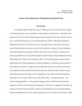 Causes of the Quaternary Megafauna Extinction Event