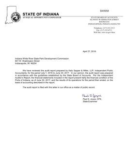 State of Indiana an Equal Opportunity Employer State Board of Accounts 302 West Washington Street Room E418 Indianapolis, Indiana 46204-2765
