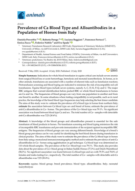 Prevalence of Ca Blood Type and Alloantibodies in a Population of Horses from Italy
