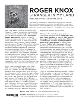 Roger Knox Stranger in My Land Release Date: Feburary 2013