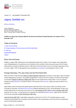 Jagow, Gottlieb Von | International Encyclopedia of the First World War