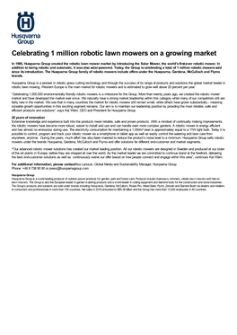 Celebrating 1 Million Robotic Lawn Mowers on a Growing Market