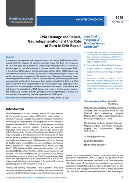DNA Damage and Repair, Neurodegeneration and Role Of