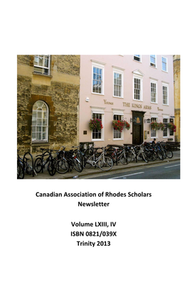 Canadian Association of Rhodes Scholars Newsletter Volume LXIII