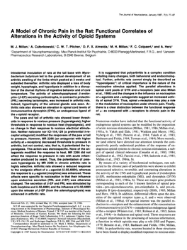 A Model of Chronic Pain in the Rat: Functional Correlates of Alterations in the Activity of Opioid Systems