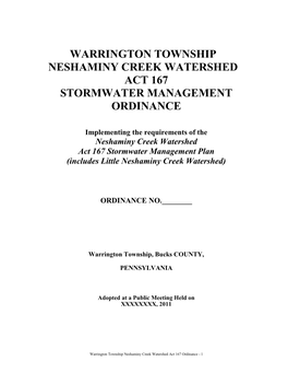 Neshaminy Creek Watershed Ordinance