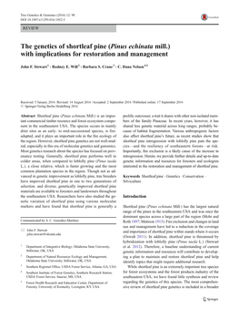 The Genetics of Shortleaf Pine (Pinus Echinata Mill.) with Implications for Restoration and Management