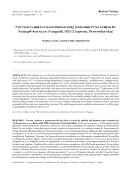 New Records and Diet Reconstruction Using Dental Microwear Analysis for Neolicaphrium Recens Frenguelli, 1921 (Litopterna, Proterotheriidae)