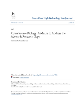 Open Source Biology: a Means to Address the Access & Research Gaps