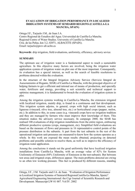 Evaluation of Irrigation Performance in Localized Irrigation Systems of Semiarid Regions (Castilla-La Mancha, Spain)