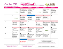 October 2019 Calendar Is Current As of 10/08/19 and Is Subject to Change