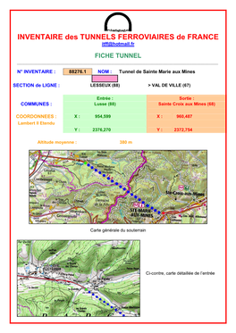 INVENTAIRE Des TUNNELS FERROVIAIRES De FRANCE Itff@Hotmail.Fr FICHE TUNNEL ______