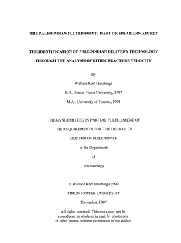 The Paleoindian Fluted Point, Dart Or Spear Armature?