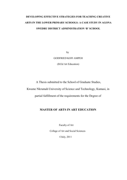 A Thesis Submitted to the School of Graduate Studies, Kwame Nkrumah