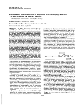 Establishment and Maintenance of Repression by Bacteriophage Lambda: the Role of the Ci, Cit, and Ciii Proteins (E