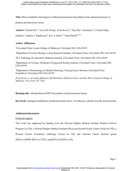 Direct Metabolic Interrogation of Dihydrotestosterone Biosynthesis from Adrenal Precursors in Primary Prostatectomy Tissues