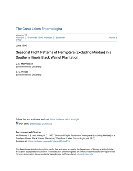 Seasonal Flight Patterns of Hemiptera (Excluding Miridae) in a Southern Illinois Black Walnut Plantation