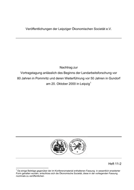 Veröffentlichungen Der Leipziger Ökonomischen Societät E.V. Nachtrag Zur Vortragstagung Anlässlich Des Beginns Der Landarbei