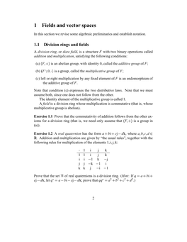 1 Fields and Vector Spaces