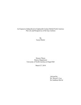 An Expansive Subjecthood in Eighteenth-Century British North America: the Life and Perspectives of Sir Guy Carleton