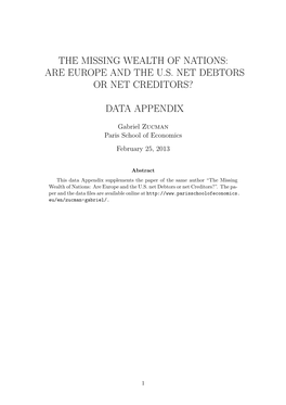 The Missing Wealth of Nations: Are Europe and the U.S. Net Debtors Or Net Creditors?