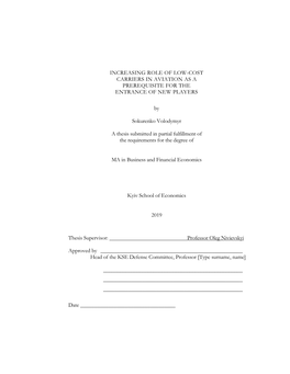 Increasing Role of Low-Cost Carriers in Aviation As a Prerequisite for the Entrance of New Players