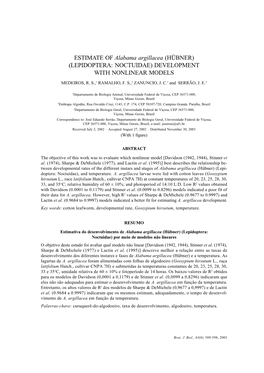 ESTIMATE of Alabama Argillacea (HÜBNER) (LEPIDOPTERA: NOCTUIDAE) DEVELOPMENT with NONLINEAR MODELS