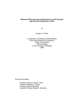 Behavioral Pharmacology of Dopamine D2 and D3 Receptor Agonists and Antagonists in Rats