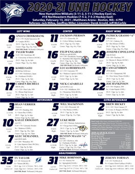 2020-21 UNH HOCKEY New Hampshire Wildcats (5-11-2, 5-11-2 Hockey East) Vs