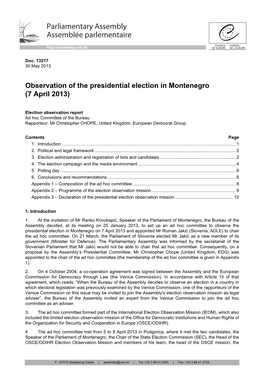 Parliamentary Assembly Assemblée Parlementaire