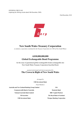 New South Wales Treasury Corporation (A Statutory Corporation Constituted by the Treasury Corporation Act 1983 of New South Wales)