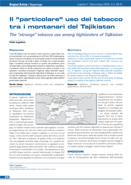 Il “Particolare” Uso Del Tabacco Tra I Montanari Del Tajikistan the “Strange” Tobacco Use Among Highlanders of Tajikistan