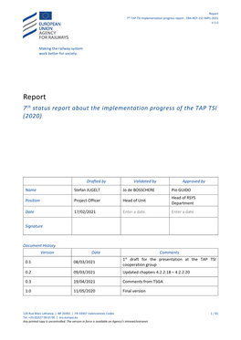 7Th Status Report About the Implementation Progress of the TAP TSI (2020)