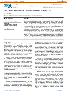 Geographical Analysis of the Coastal Landforms of Canacona, Goa