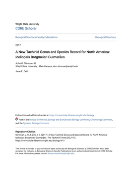 A New Tachinid Genus and Species Record for North America: Iceliopsis Borgmeieri Guimarães