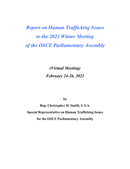 Report on Human Trafficking Issues to the 2021 Winter Meeting of the OSCE Parliamentary Assembly