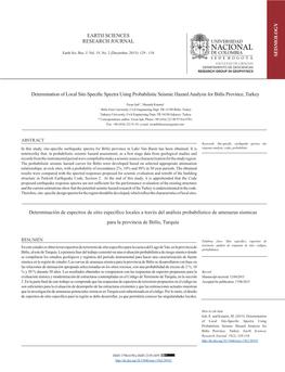 Determinación De Espectros De Sitio Específico Locales a Través Del Análisis Probabilístico De Amenazas Sísmicas Para La Provincia De Bitlis, Turquía