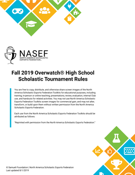 Fall 2019 Overwatch® High School Scholastic Tournament Rules