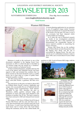 NEWSLETTER 203 NOVEMBER/DECEMBER 2014 Price 40P, Free to Members