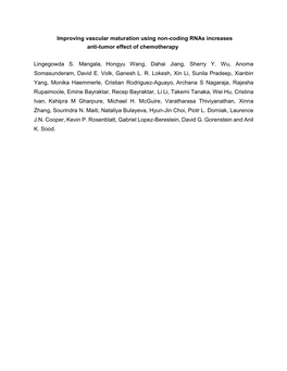 Improving Vascular Maturation Using Non-Coding Rnas Increases Anti-Tumor Effect of Chemotherapy